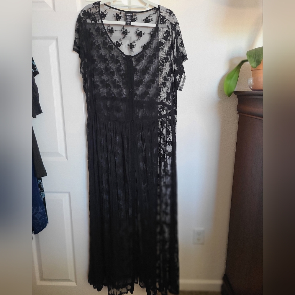 Torrid Black Sheer Lace Maxi Shirt